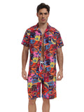 Summer Mens Beach Suit Casual Vacation Short Sleeve Shirt Shorts Set Breathable Loose Holiday Outfit