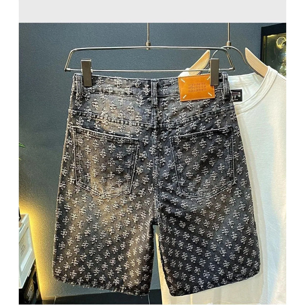 Summer High Street Denim Shorts Men's Casual Jeans Shorts Loose Mid High Waist Fashion Vintage Knee Lenght Denim Short Pants Men