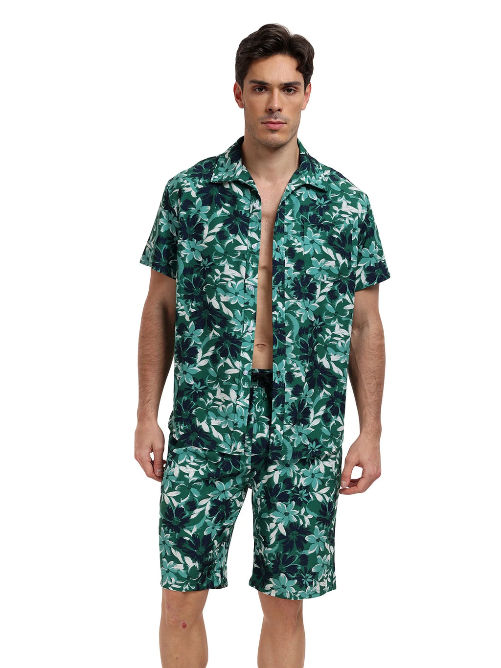 Summer Mens Beach Suit Casual Vacation Short Sleeve Shirt Shorts Set Breathable Loose Holiday Outfit