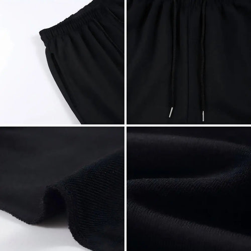 Boston Letter Est 1997 Women T-Shirt Set Drawstring Wide-Leg Short Pants Summer Pocket Black Pant Cotton Breathable Crop T Shirt