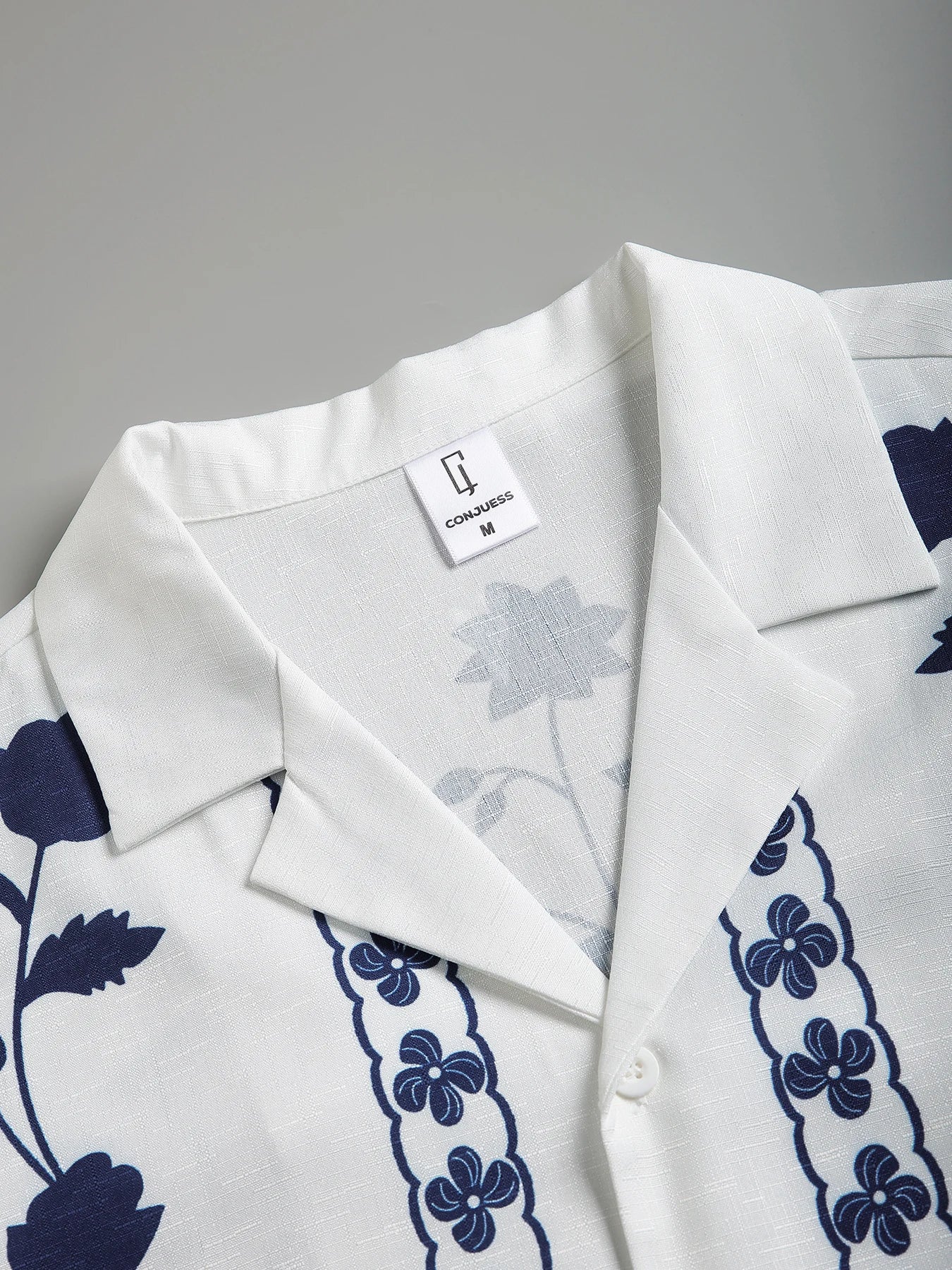 Men's Blue & White Porcelain Floral Set 2 Piece Cuban Collar Shirt & Drawstring Shorts Casual Outfit