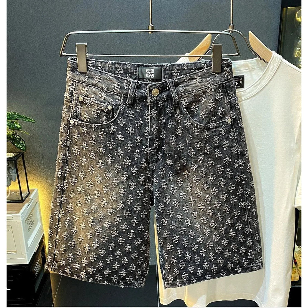 Summer High Street Denim Shorts Men's Casual Jeans Shorts Loose Mid High Waist Fashion Vintage Knee Lenght Denim Short Pants Men