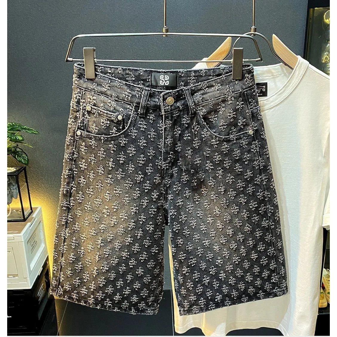 Summer High Street Denim Shorts Men's Casual Jeans Shorts Loose Mid High Waist Fashion Vintage Knee Lenght Denim Short Pants Men